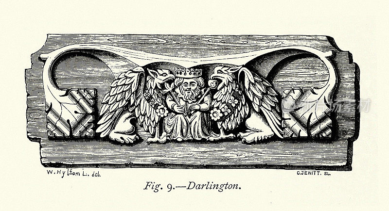 教堂摊位上的中世纪木雕，miserere, King and Griffins, Darlington, Art